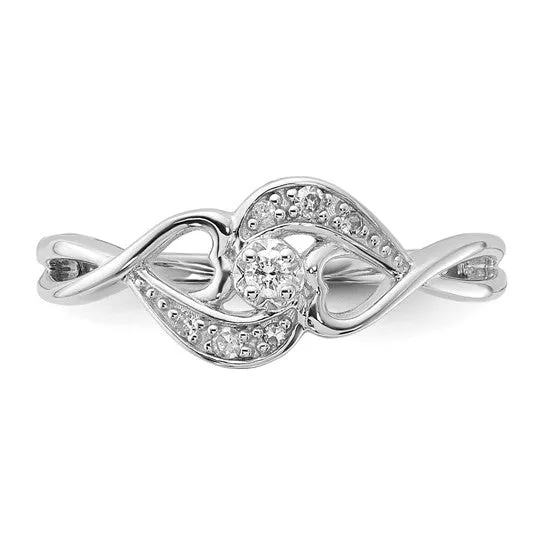 Sterling Silver Intertwined Diamond Hearts Ring