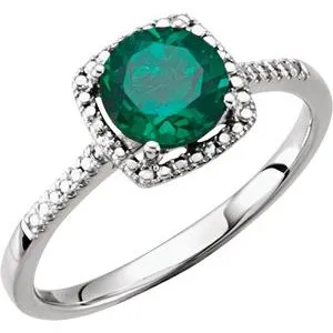 Sterling Silver Lab-Created Emerald & .01 CTW Diamond Ring Size 6