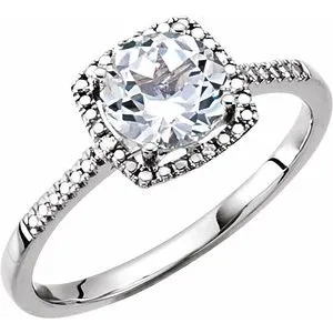 Sterling Silver Lab-Created White Sapphire & .01 CTW Diamond Ring Size 8