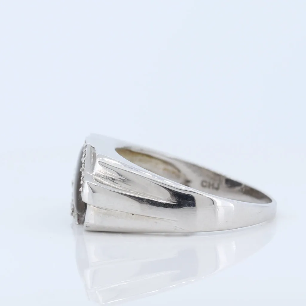 Sterling Silver Men's Ammolite And Cz Ring