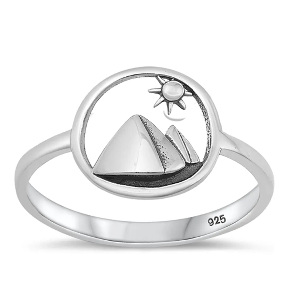 Sterling Silver Mountain & Sun Ring