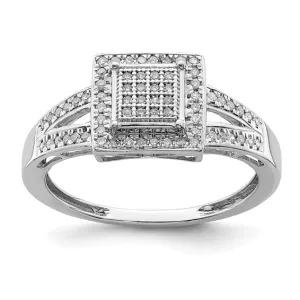 Sterling Silver Multi-Stone Genuine Diamond Square Ring - Size 8