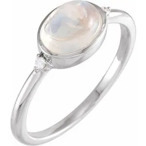 Sterling Silver Natural Rainbow Moonstone  & .03 CTW Natural Diamond Ring