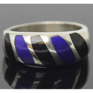 Sterling Silver Onyx & Blue Ring Size 10.5