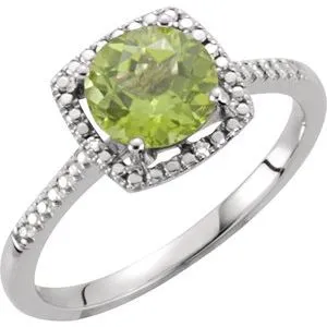 Sterling Silver Peridot & .01 CTW Diamond Ring Size 5