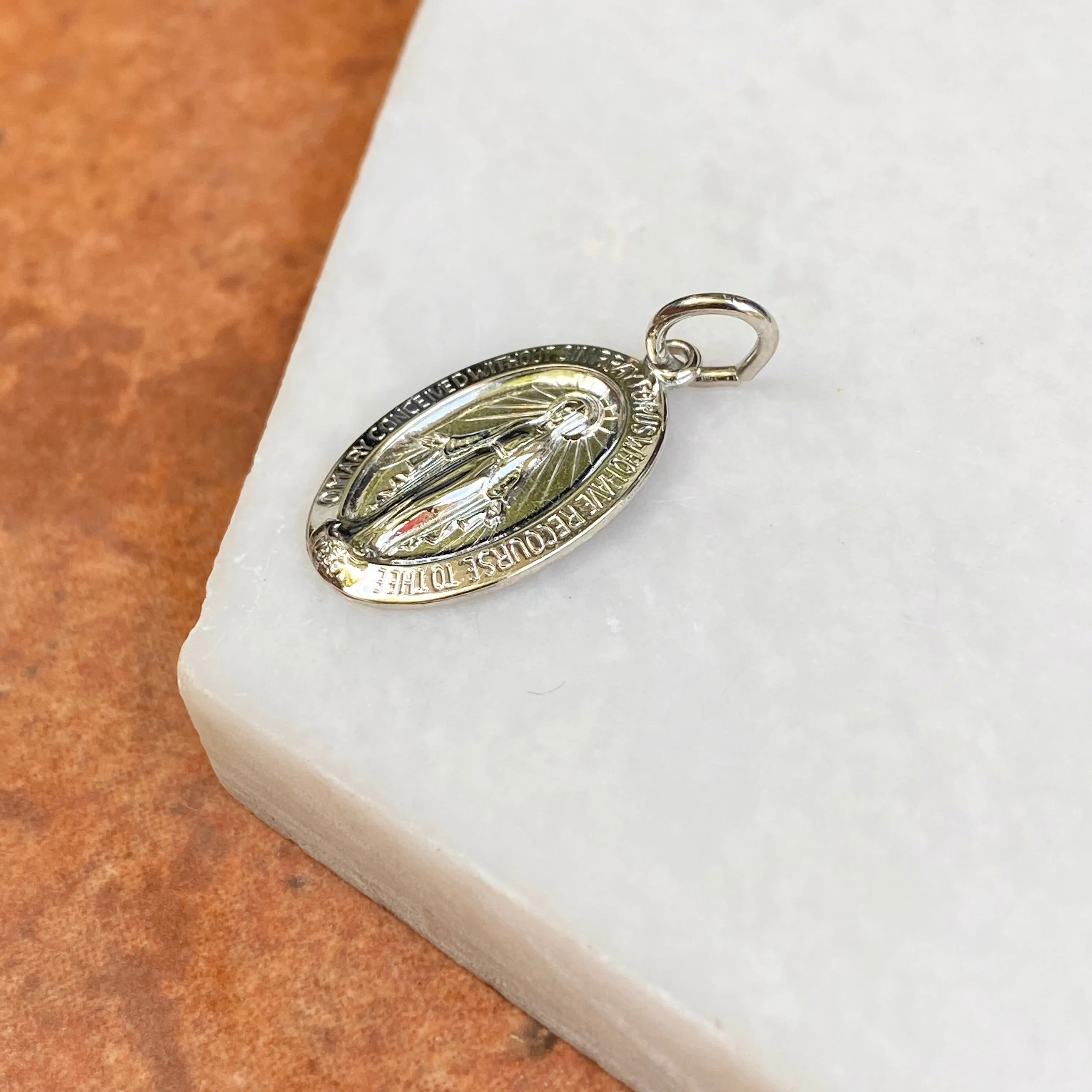 Sterling Silver Polished Oval Miraculous Medal Pendant 25mm