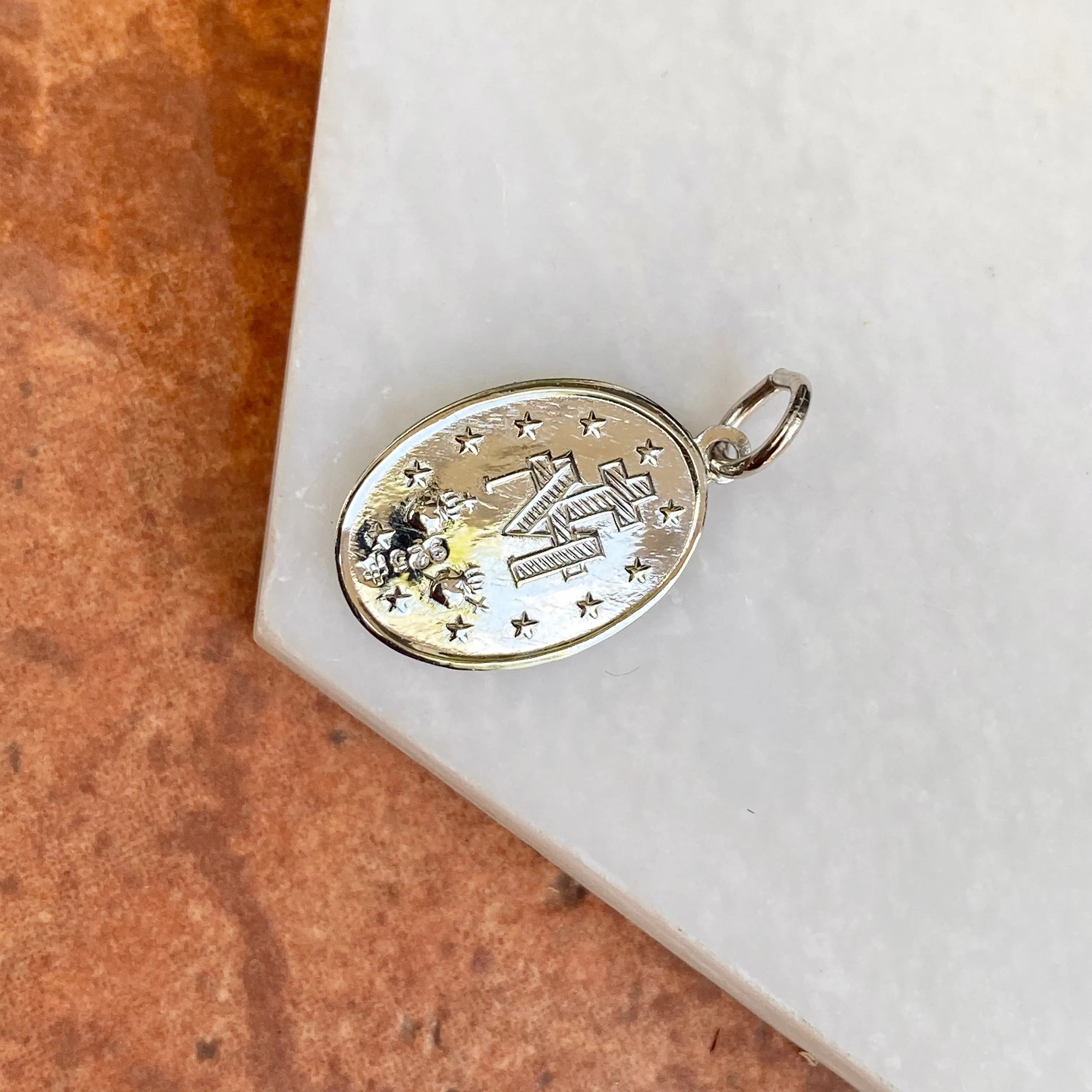 Sterling Silver Polished Oval Miraculous Medal Pendant 25mm