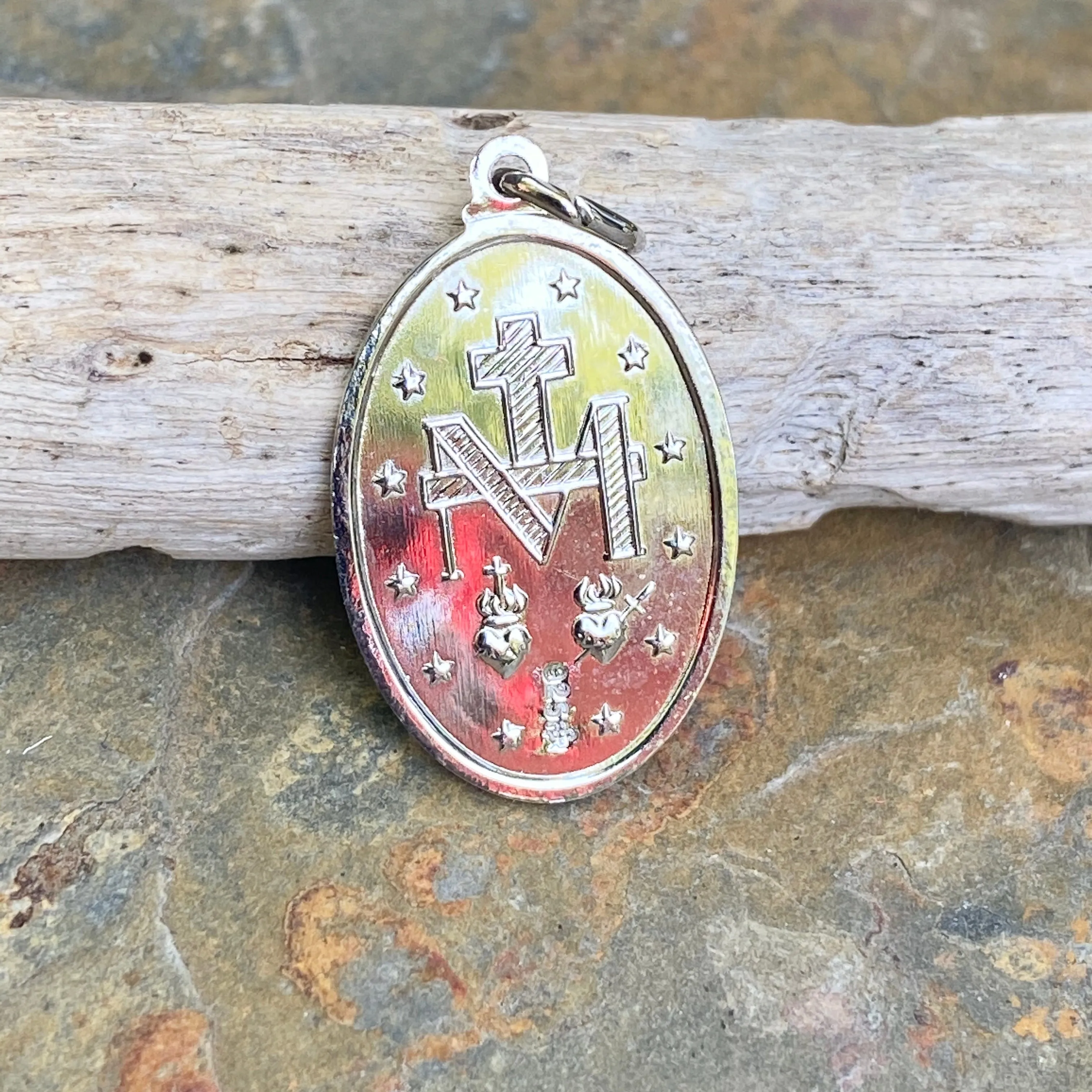 Sterling Silver Polished Oval Miraculous Medal Pendant 30mm