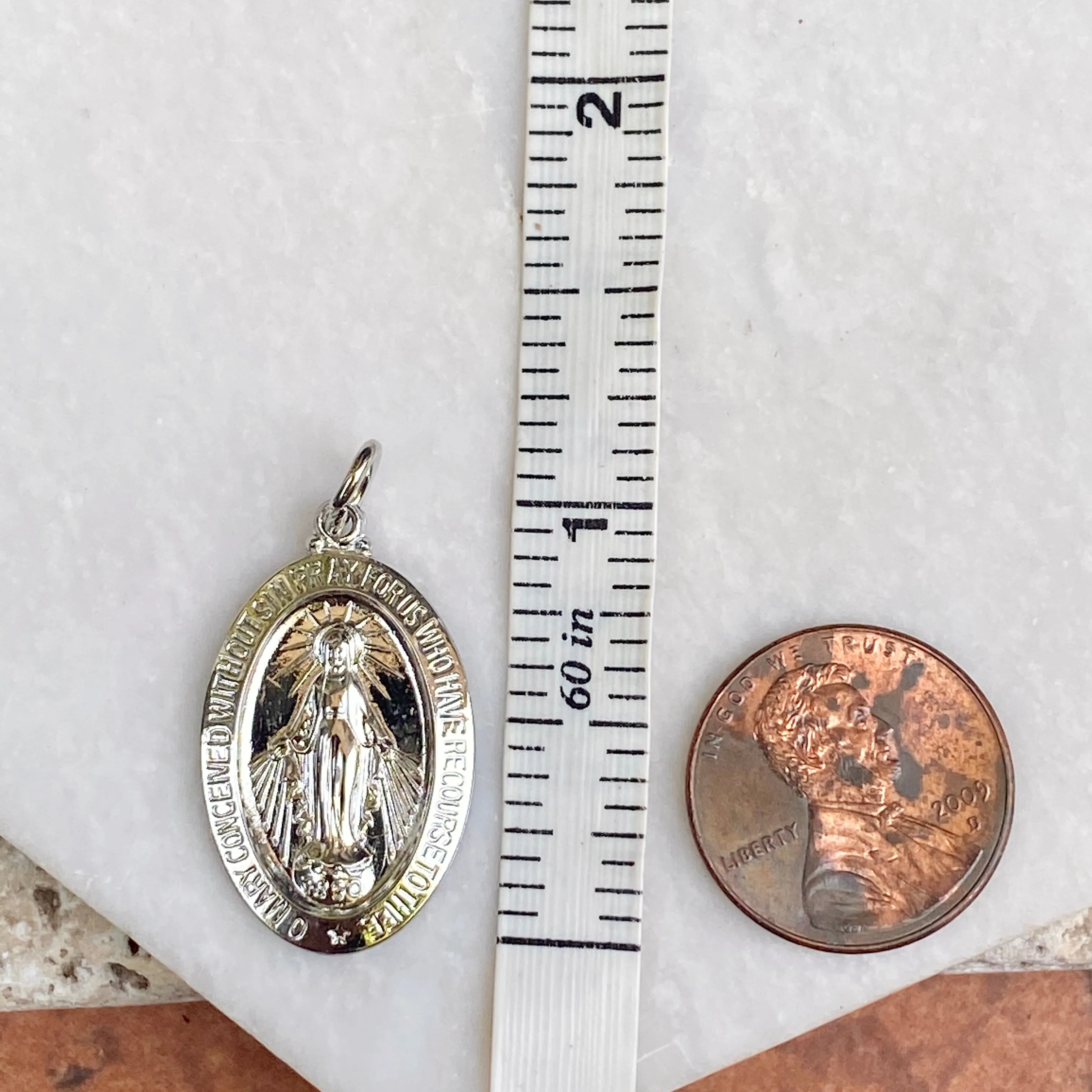 Sterling Silver Polished Oval Miraculous Medal Pendant 30mm