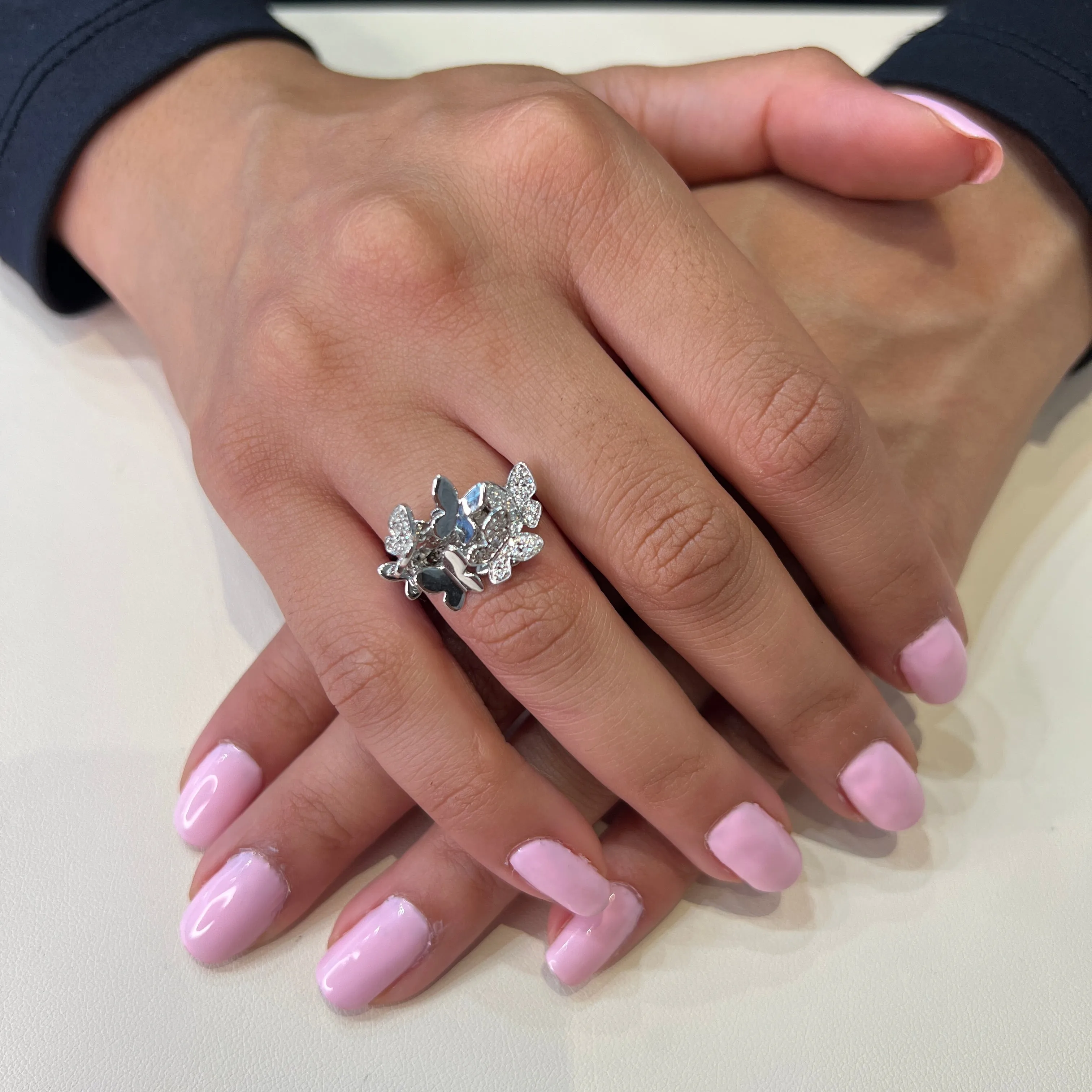 Sterling Silver Rhodium Plated Butterfly CZ Ring