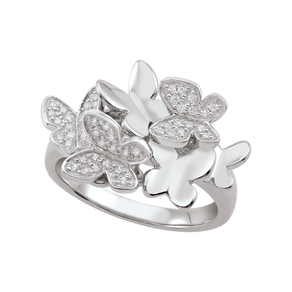 Sterling Silver Rhodium Plated Butterfly CZ Ring