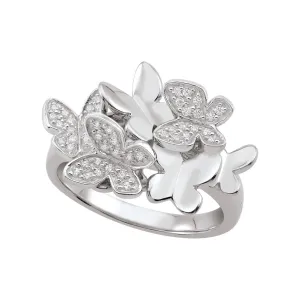 Sterling Silver Rhodium Plated Butterfly CZ Ring