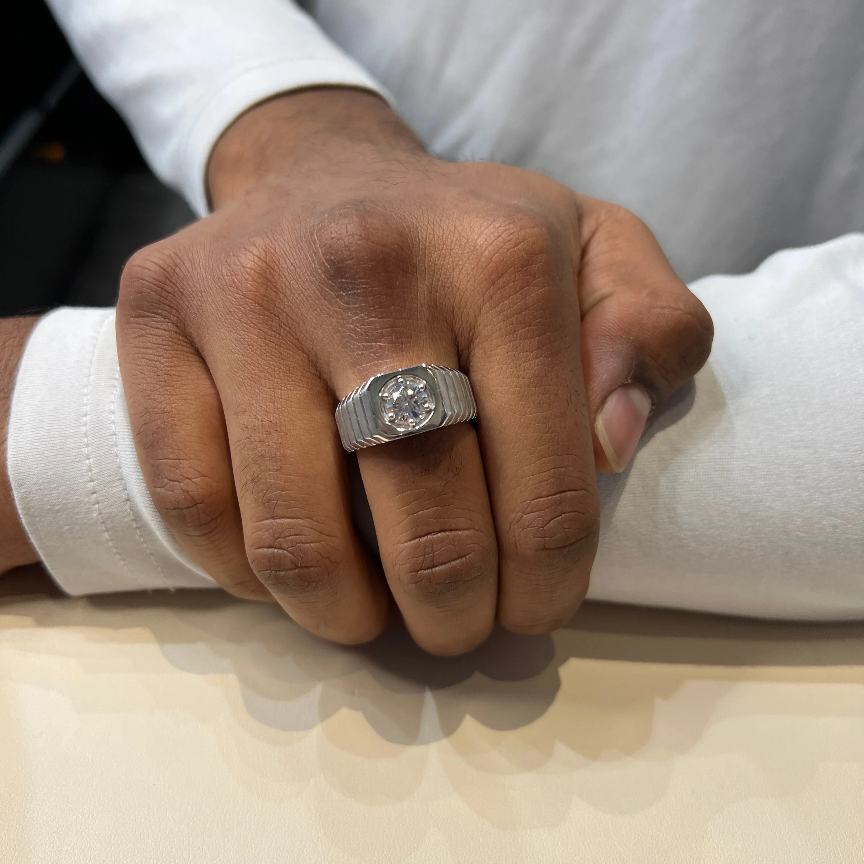 Sterling Silver Rhodium Plated CZ Men's Ring