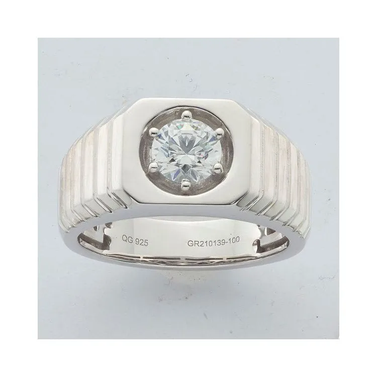 Sterling Silver Rhodium Plated CZ Men's Ring