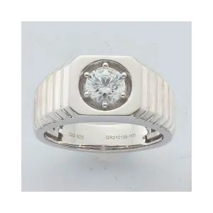 Sterling Silver Rhodium Plated CZ Men's Ring