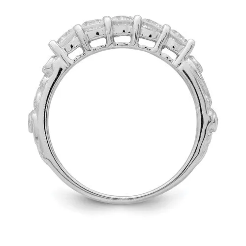 Sterling Silver Rhodium Plated CZ Three Stone Wedding Rings Set