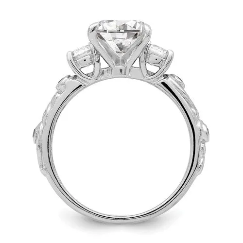 Sterling Silver Rhodium Plated CZ Three Stone Wedding Rings Set