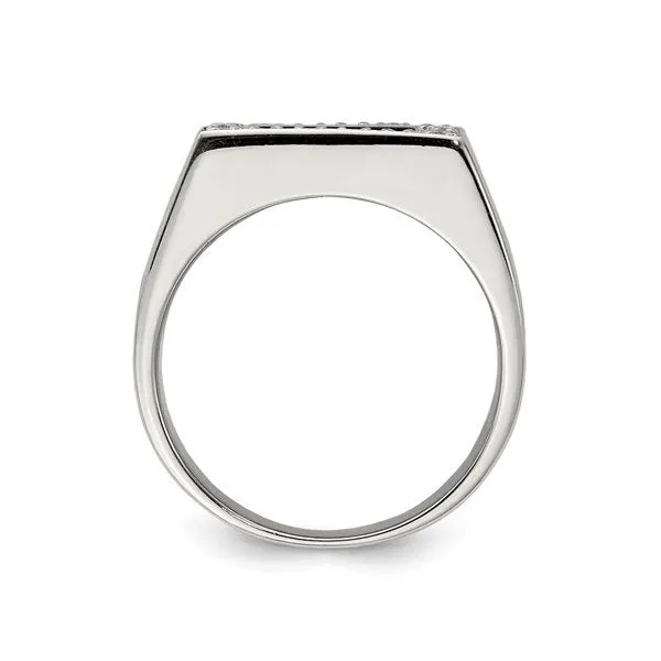 Sterling Silver Rhodium Plated Onyx and CZ Mens Ring