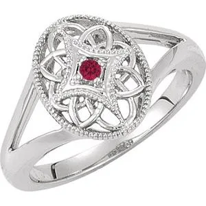 Sterling Silver Ruby Granulated Filigree Ring Size 7