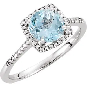 Sterling Silver Sky Blue Topaz & .01 CTW Diamond Ring Size 5