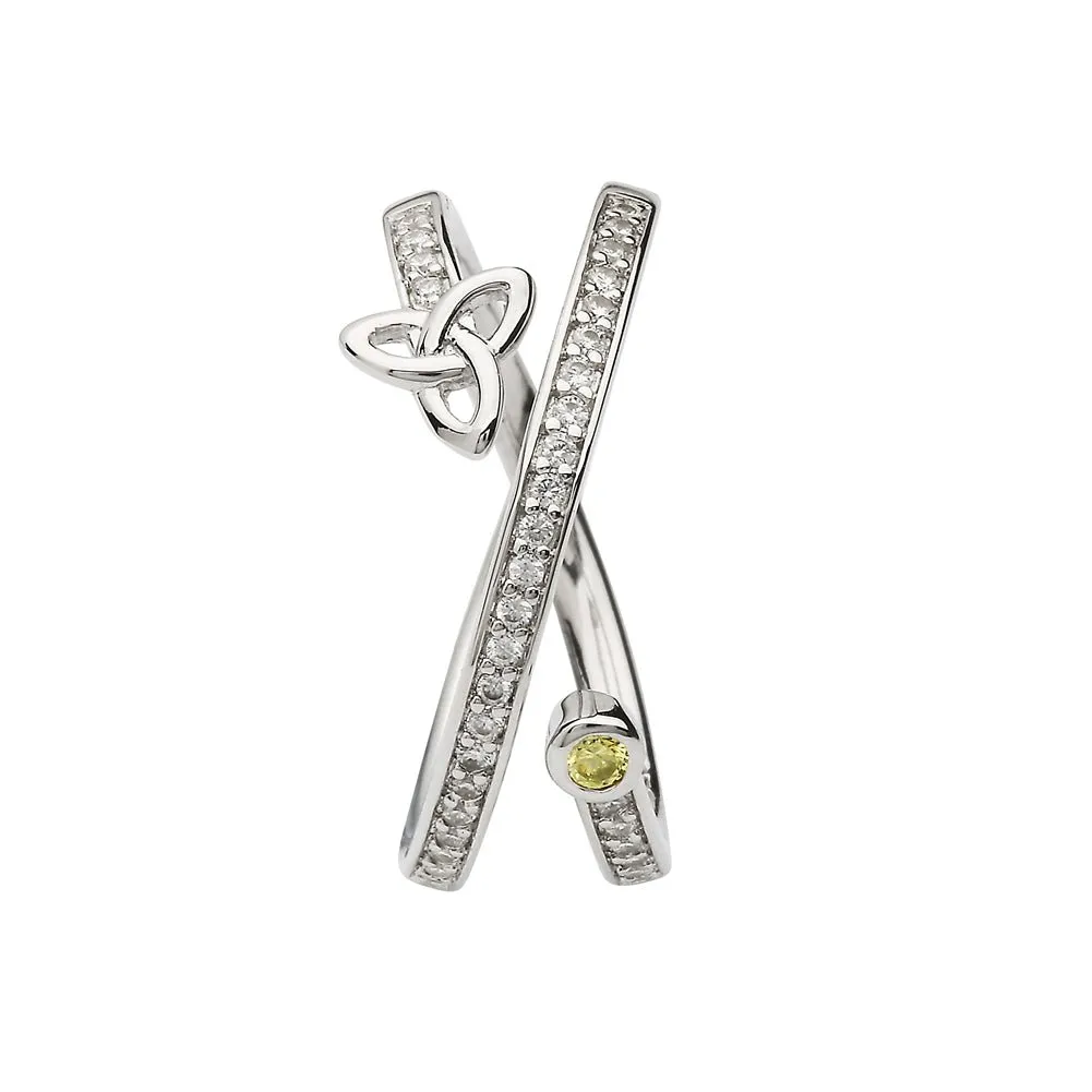 Sterling Silver Trinity Crisscross Ring Set With Peridot Stone - SL102