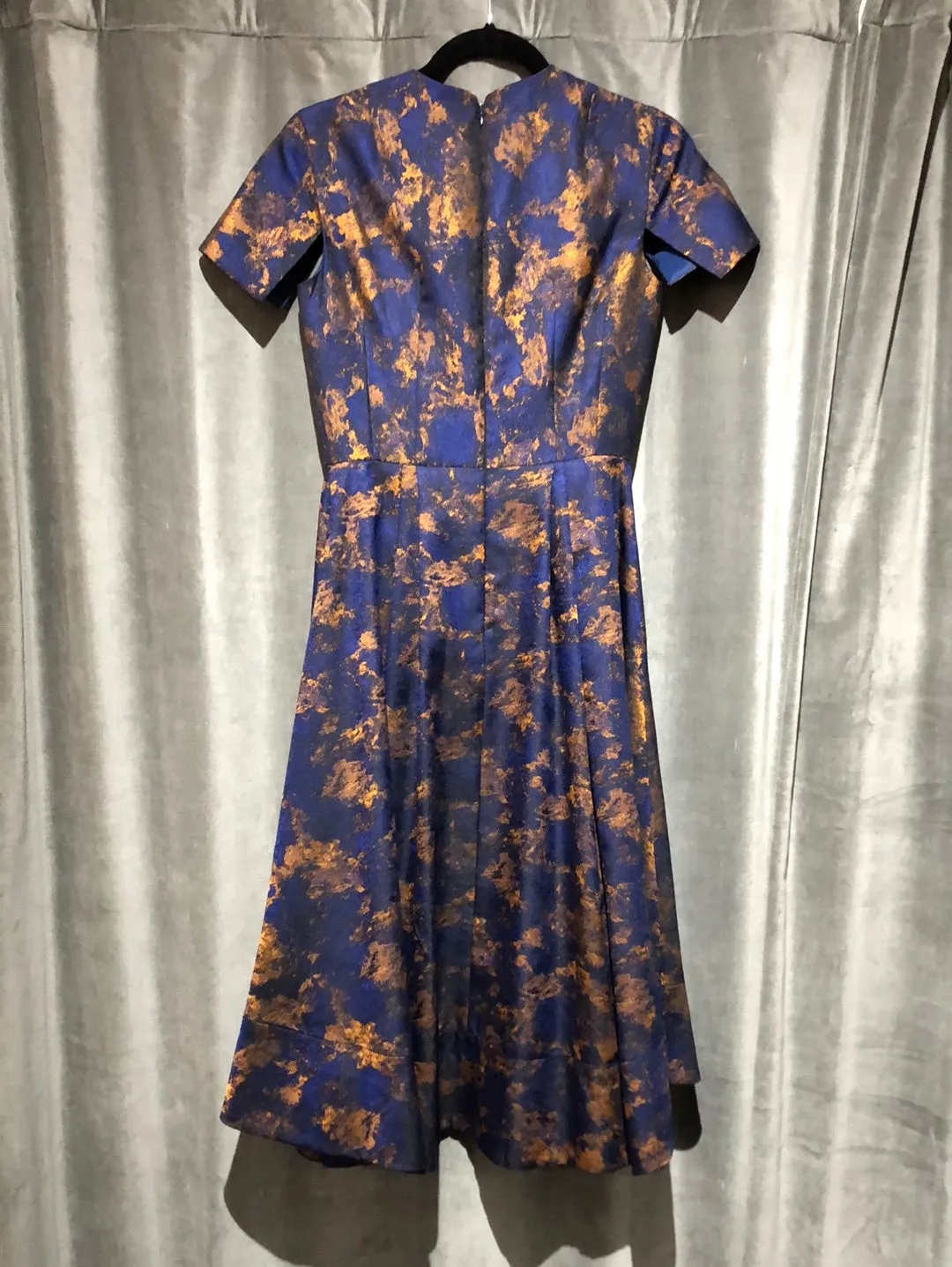 Stogova Navy Short Sleeve Midi Fit and Flare Dress with Rhinestones