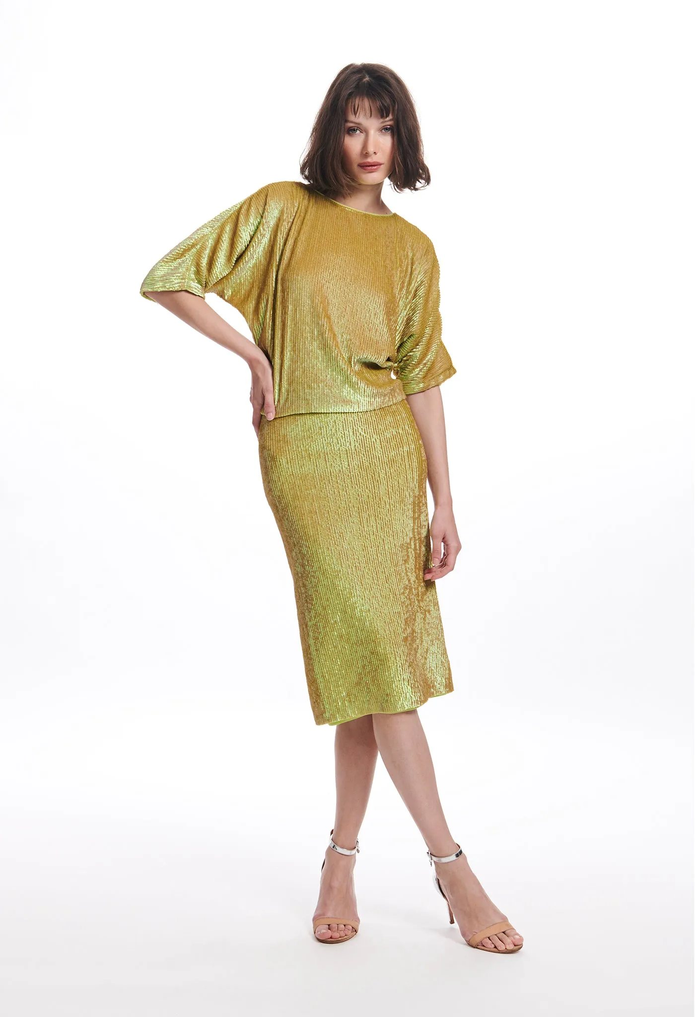 STRETCH SEQUIN PENCIL SKIRT GREEN APPLE