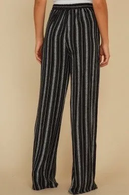 Stripe Wide Leg Front Tie Pants