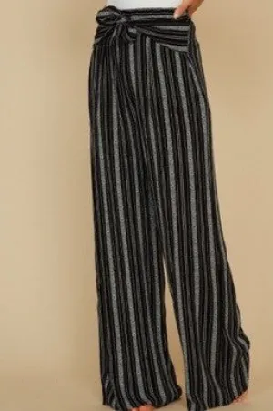 Stripe Wide Leg Front Tie Pants