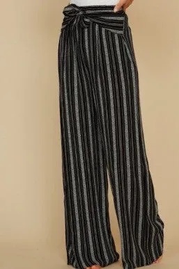Stripe Wide Leg Front Tie Pants