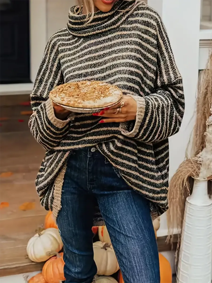 Stunncal Loose Pullover Striped Sweater Knit Sweater