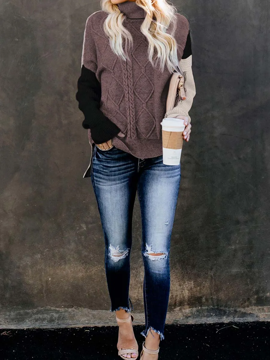 Stunncal Stitching Turtleneck Sweater