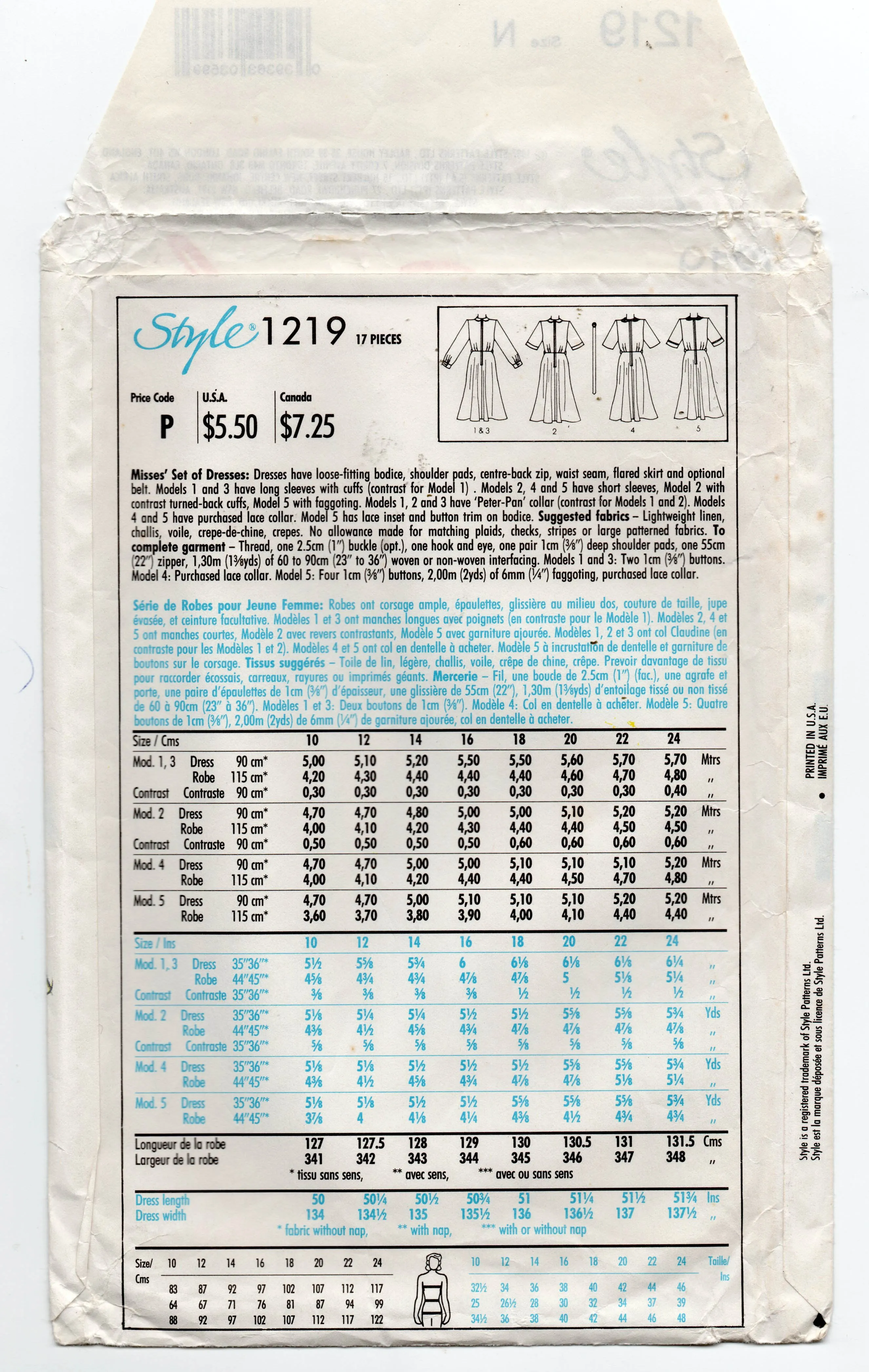 Style 1219 Womens Fit & Flared Dresses 1980s Vintage Sewing Pattern Size 10 - 14 UNCUT Factory Folded