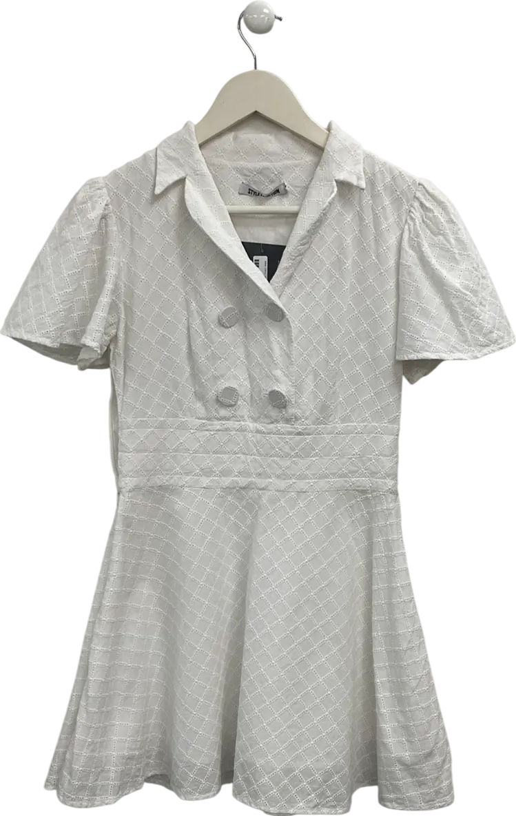Stylefunction White Broderie Collared Mini Dress UK S