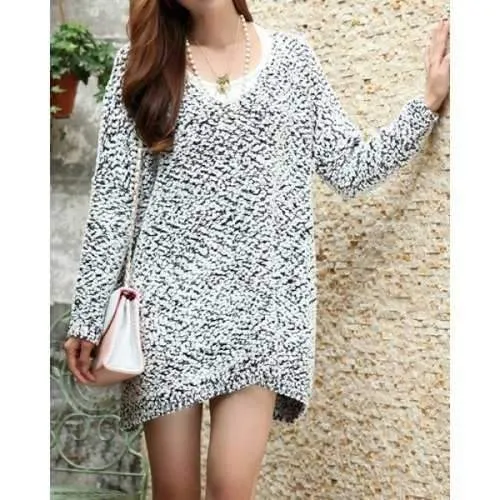 Stylish V-Neck Long Sleeve Loose-Fitting Sweater For Women - Gray One Size