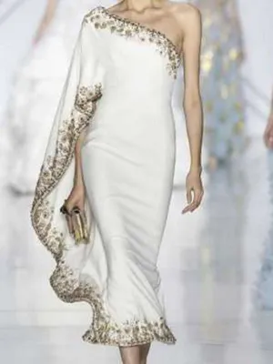 Summer Fashion Lace Appliqué Ruffled Dress Slant Shoulder Sexy Evening Dress Women Gown