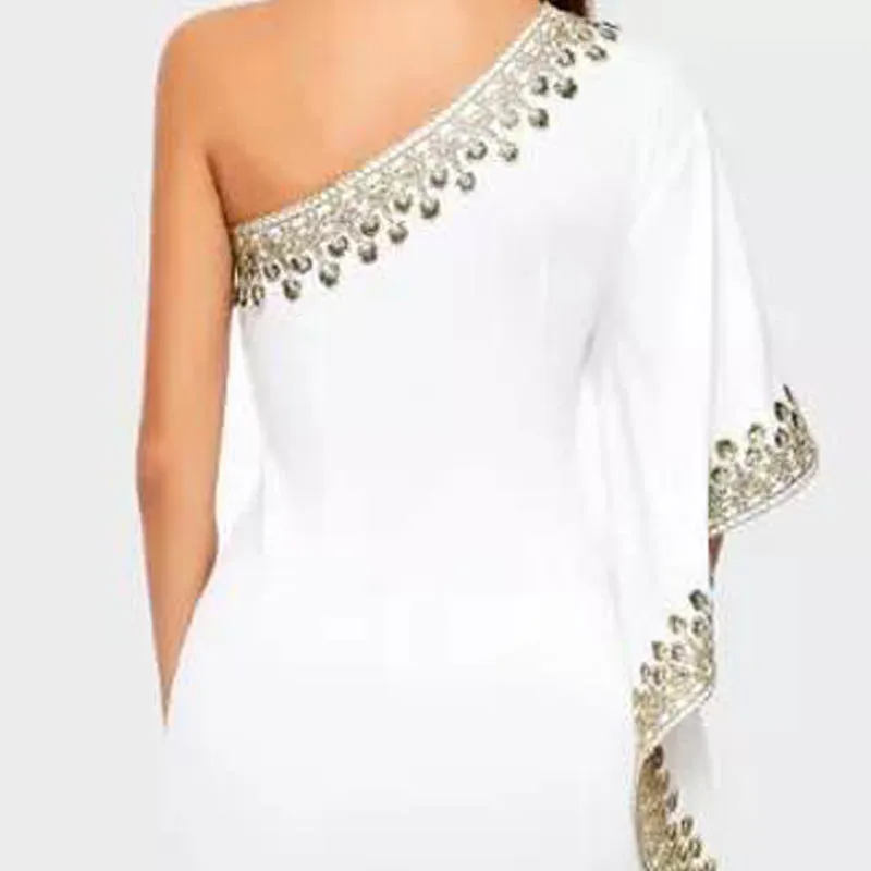 Summer Fashion Lace Appliqué Ruffled Dress Slant Shoulder Sexy Evening Dress Women Gown
