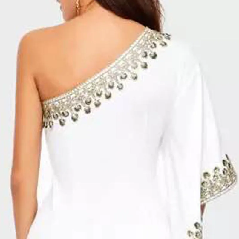 Summer Fashion Lace Appliqué Ruffled Dress Slant Shoulder Sexy Evening Dress Women Gown