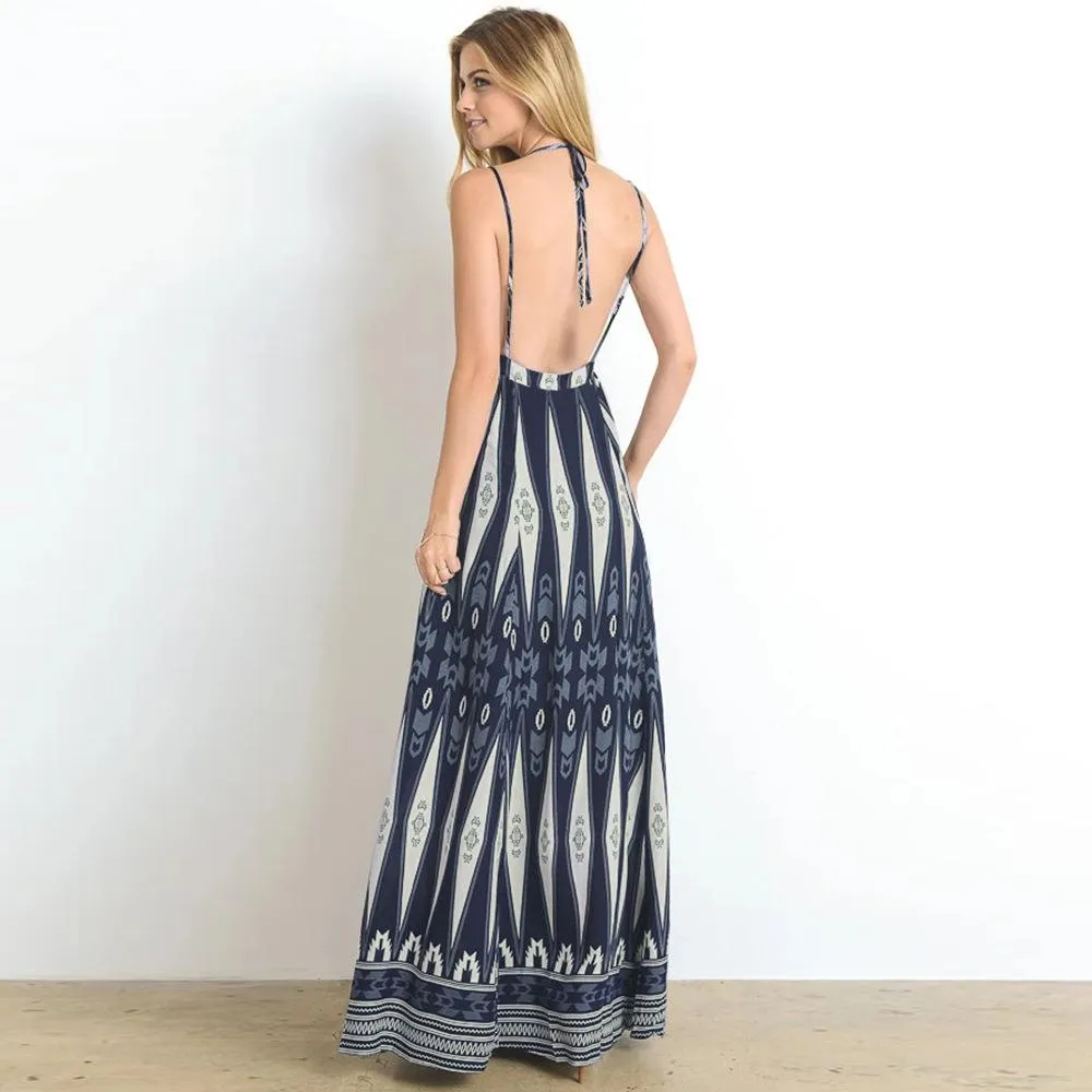 Summer Women V Neck Backless Long Maxi Dresses
