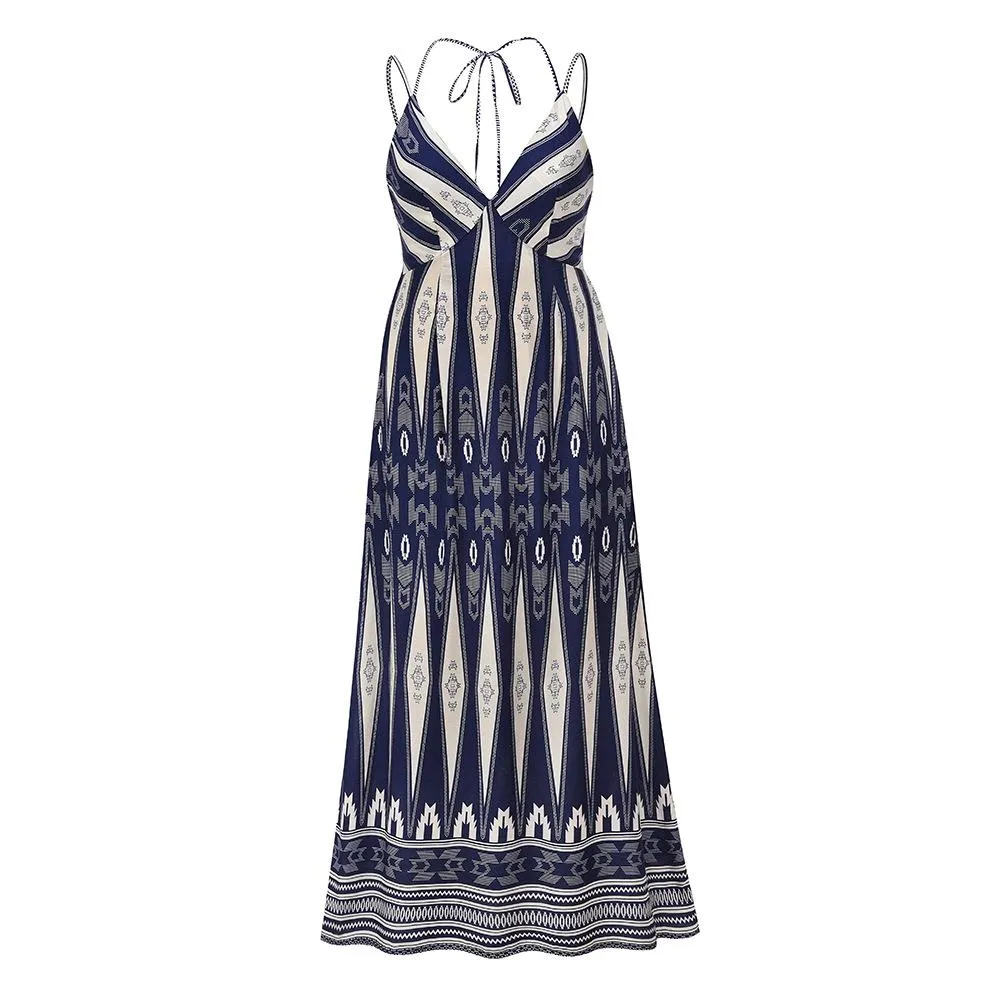 Summer Women V Neck Backless Long Maxi Dresses