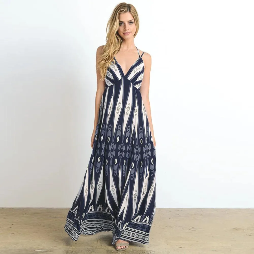 Summer Women V Neck Backless Long Maxi Dresses