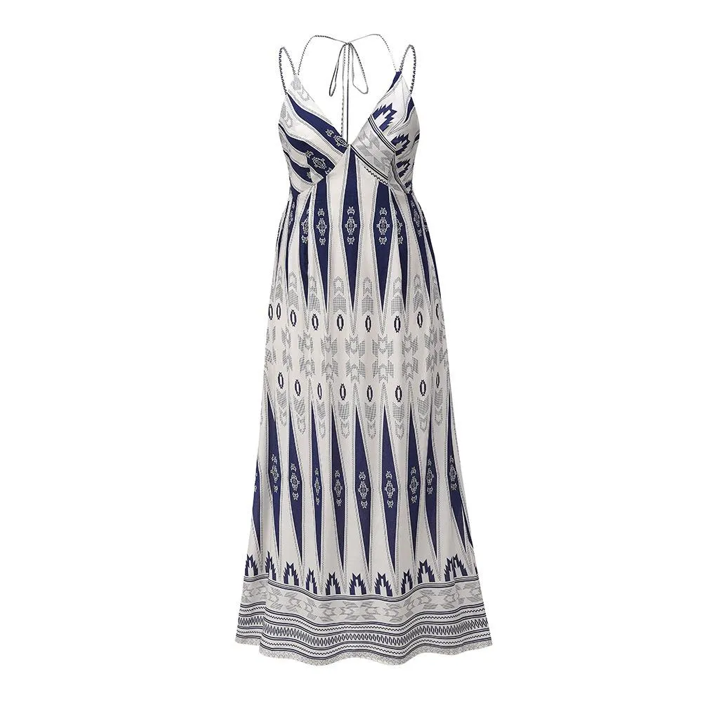 Summer Women V Neck Backless Long Maxi Dresses