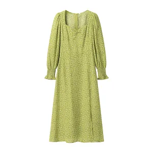 Sweetheart Neckline Long Puffy Sleeve Vintage Dress