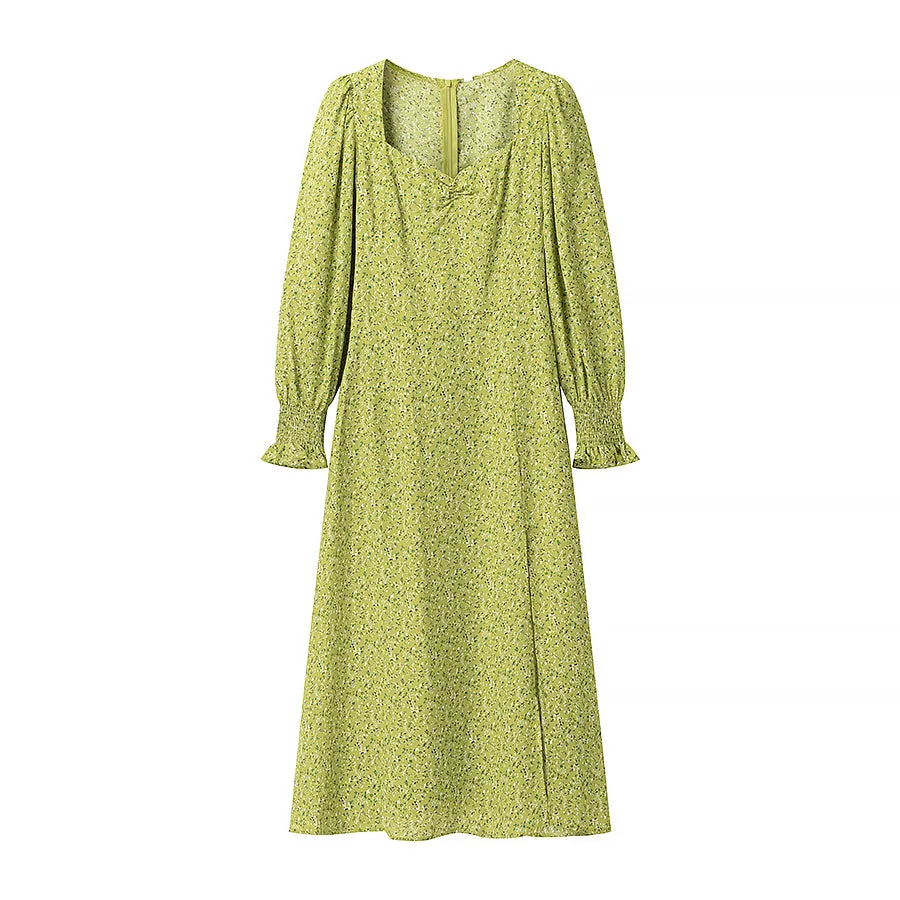 Sweetheart Neckline Long Puffy Sleeve Vintage Dress
