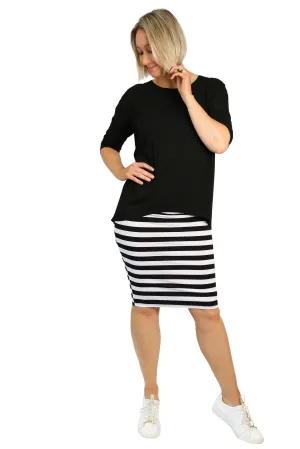TANIA Black/White Stripe Bamboo Skirt