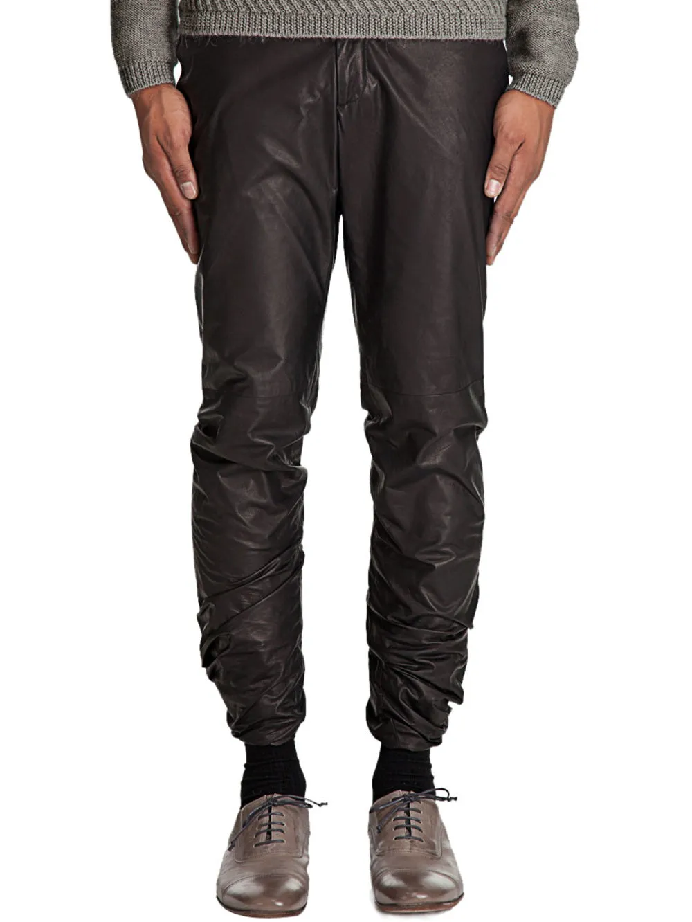 Tapered Leg Modern Genuine Leather Pants for Men
