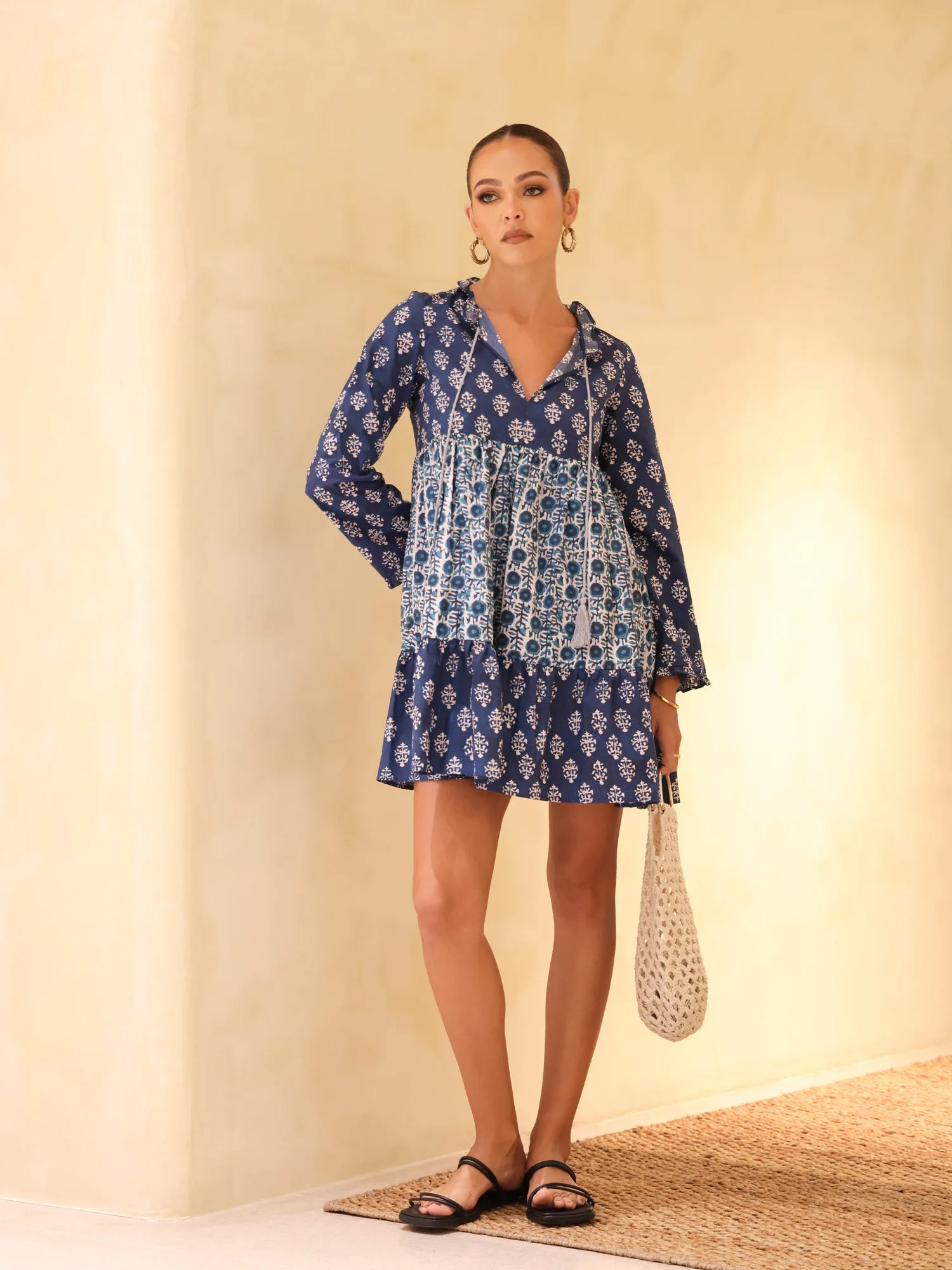 Tassel Detailed Tiered Mini Dress