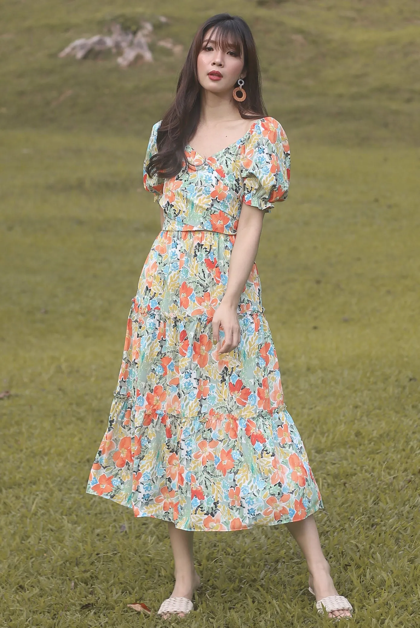 TDC Eureka Multiway Puffy Sleeve Dress In Autumn