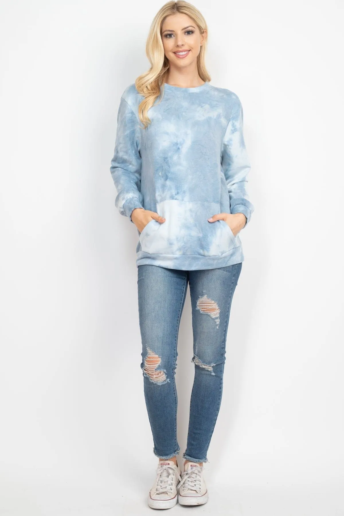 Teal French Terry Tie Dye Pullover with Pockets - Pack of 7