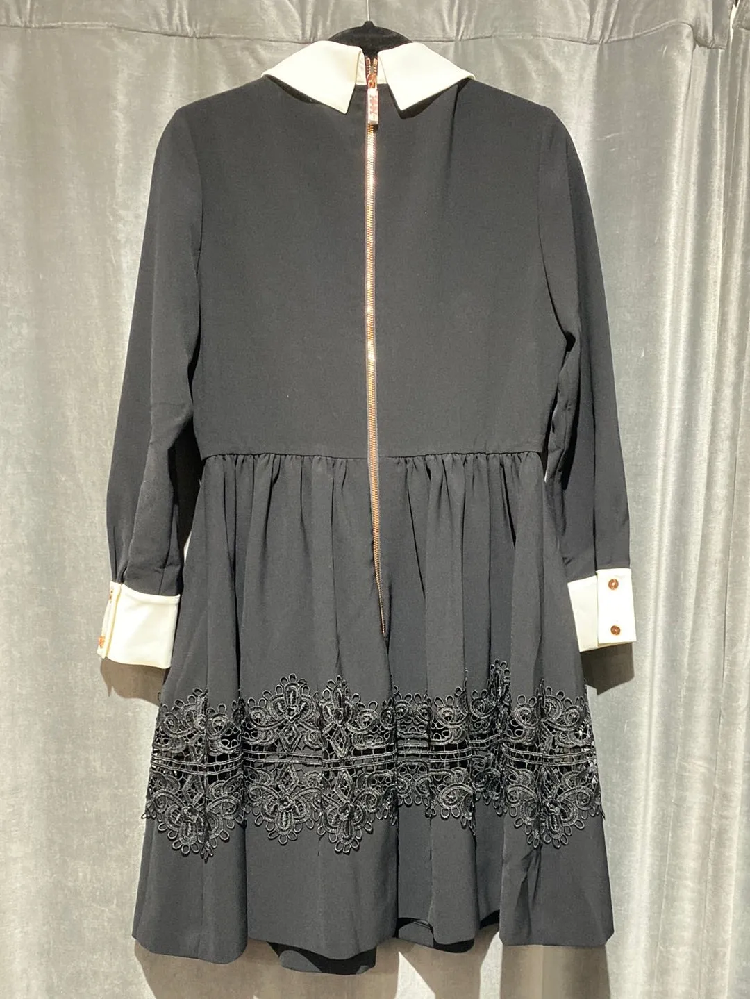 Ted Baker Black Long Sleeve Dress with White Collar Flare
